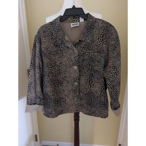 Chicos Womens Jacket Size 3 Button Up Cute brown leopard print NEW